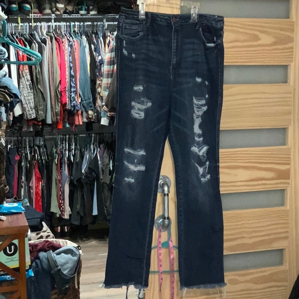 Distressed Dark Blue Jeans